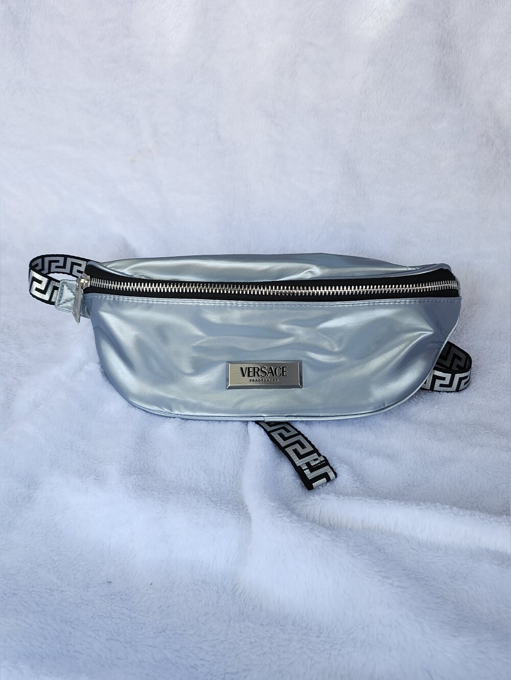 Versace Metallic Silver Look Logo Belt Bag, Waist Pack